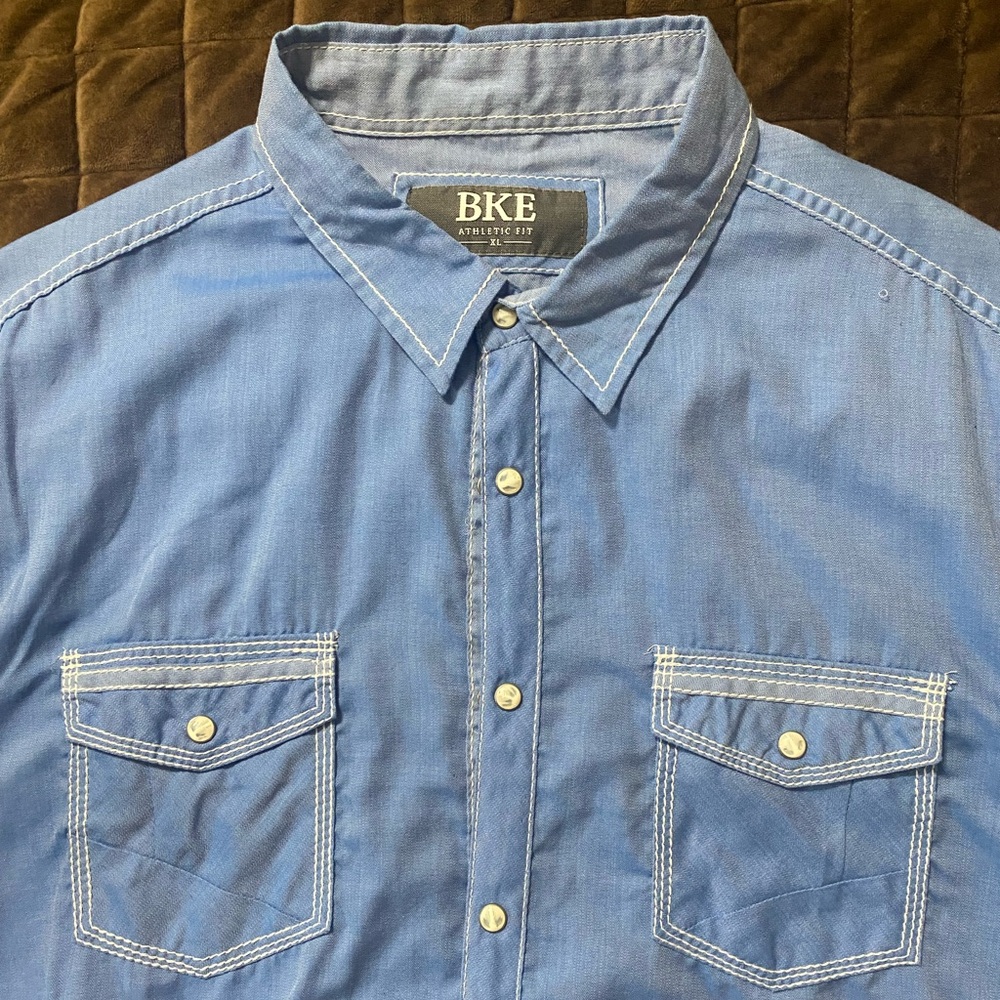 BKE Men's Casual Blue Button-Down Shirt